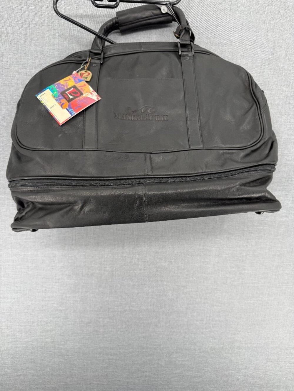 Piel Leather Black Duffel Bag Mandalay Bay Las Vegas Traveler Tote 20" NWT